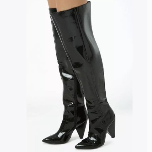 Forever 21 black faux patent thigh high boots 7 - Picture 7 of 9